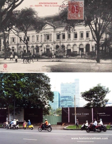 The Hôtel du Controleur financier building at 12 boulevard Norodom (Lê Duẩn), home to the city museum from 1917-1925 and demolished in 2010 to make way for the “Lavenue Crown” development. According to a 2011 article in Tuổi Trẻ newspaper, an architect convinced the authorities that the 1890s building was a fairly recent “faux-colonial” structure and therefore had no heritage value.